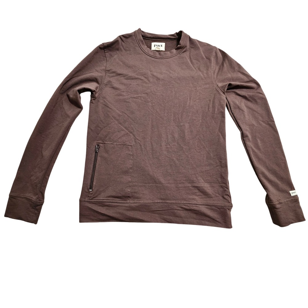 Pact Organic Cotton Sweatshirt S‎ Plum Zipper Pocket Crew Neck Long Sleeve